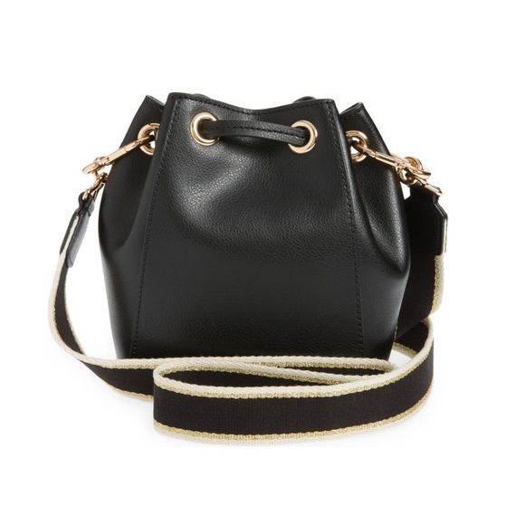 The Marc Jacobs Black Leather Drawstring Bucket Bag w Woven Strap NWT - Picture 2 of 10